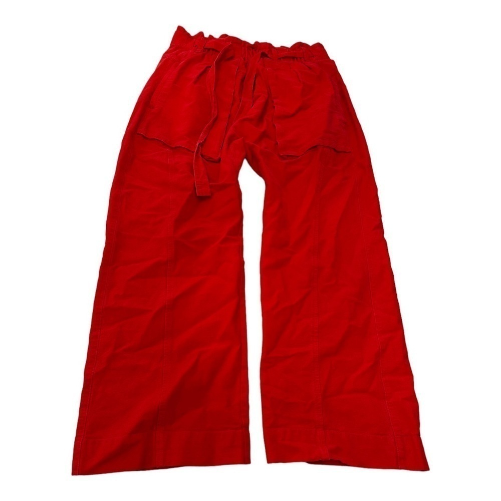 Free People High Rise Drawstring Straight Leg Red Pant - Picture 2 of 9